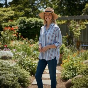 Frank & Eileen Top Shirley Oversized Button Up Blouse Woven in Italy Size Medium